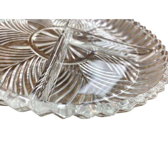Vintage Clear Glass Divided Serving Dish With Floral Design - Picture 6 of 7